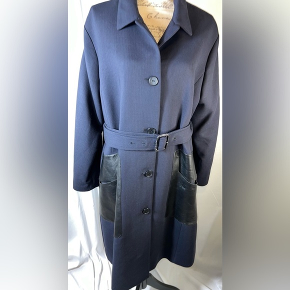 Cole Haan Jackets & Blazers - Cole Haan Trench Style Navy XL Coat Black with Leather Trim